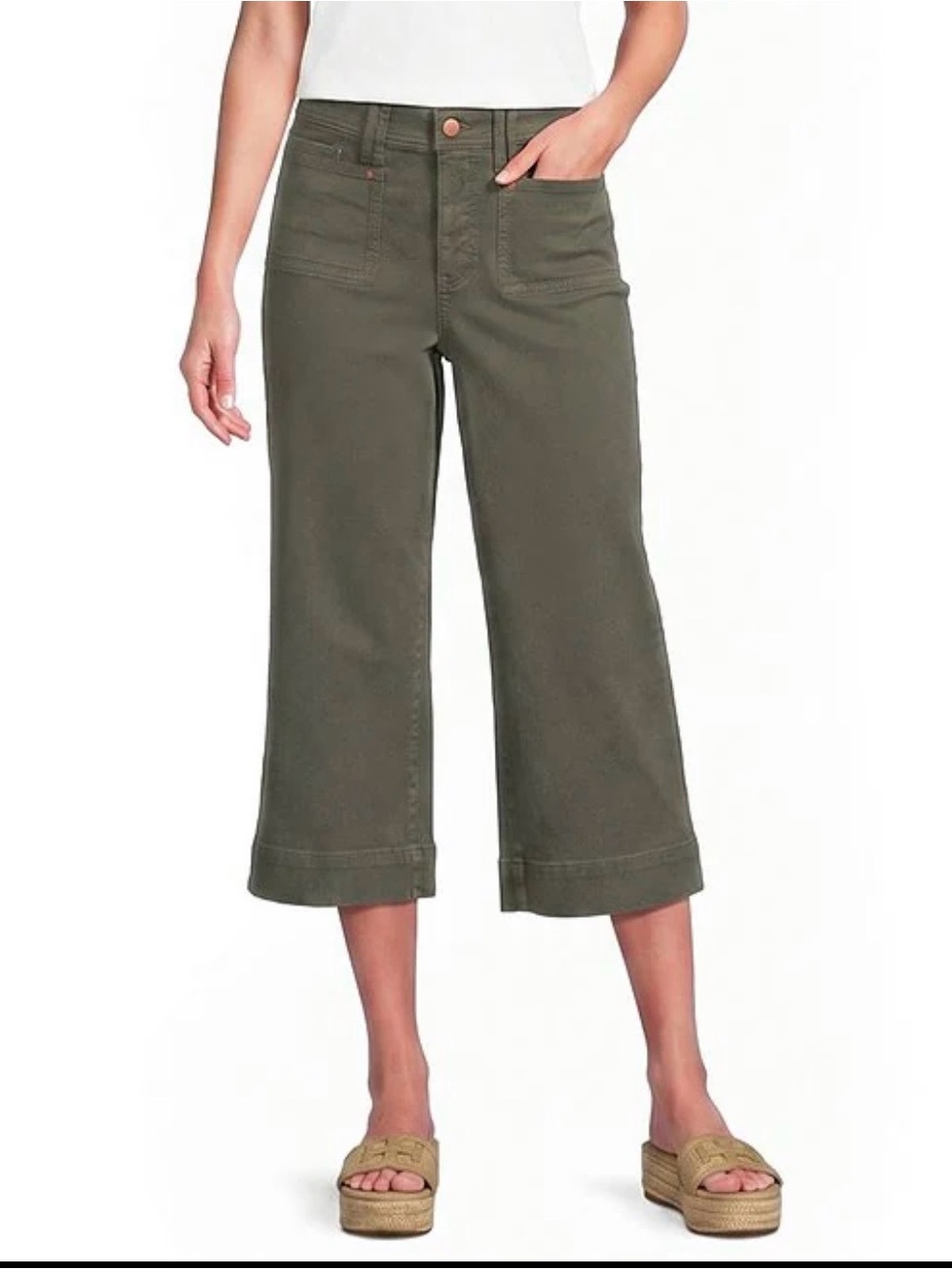 NYDJ Lift Tuck Olive Green Flared Crop-Leg Military Jeans